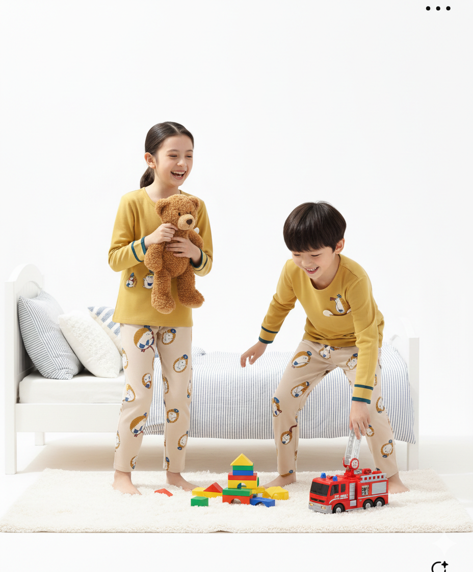 Adorable Hedgehog Print Long-Sleeve Pajama Set for Kids"