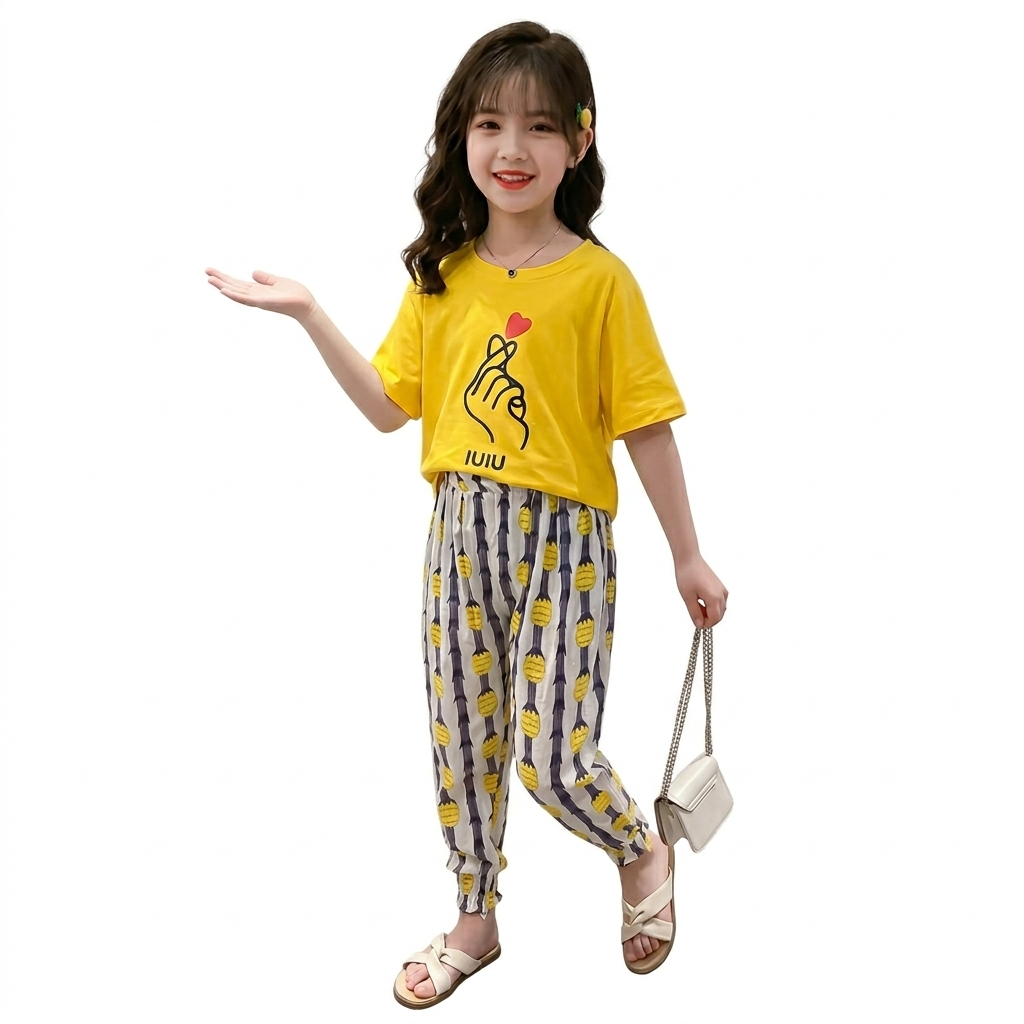 Yellow cute Print shirt and Trouser