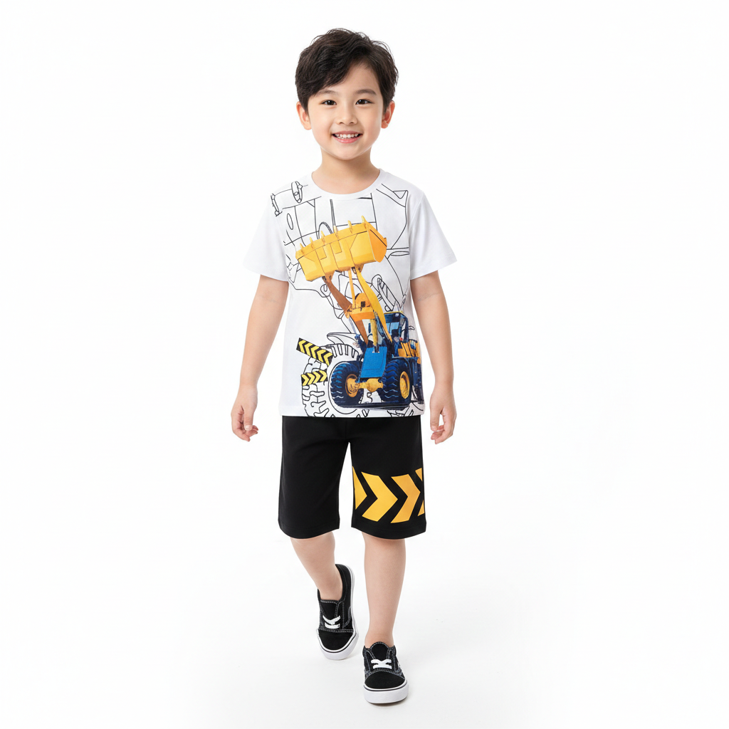 Cool Crane Print T-Shirt & Matching Shorts - Toddler Boys Fashion