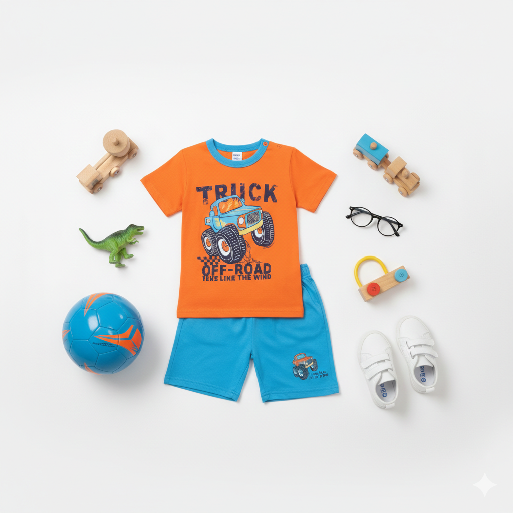 Trendy Orange Transport Graphic Playwear.