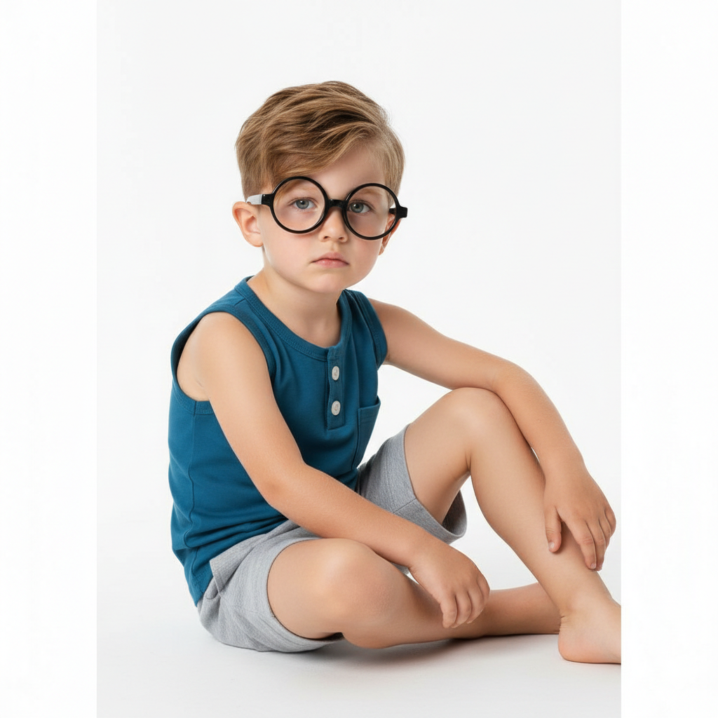 Smart Summer Sleeveless Set - Teal Button-Up Vest with Grey Cotton Shorts