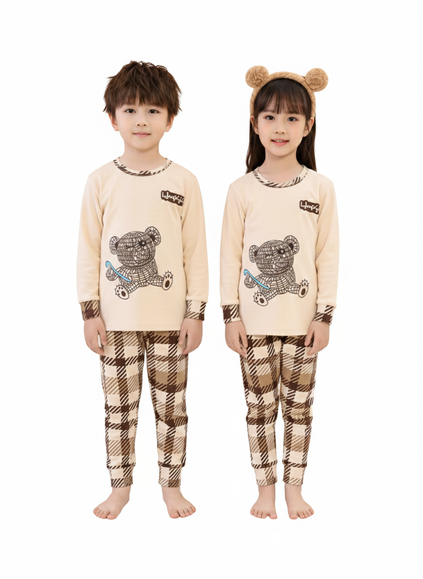 Unisex Teddy Bear Lounge Wear | Soft Plaid Pants Set