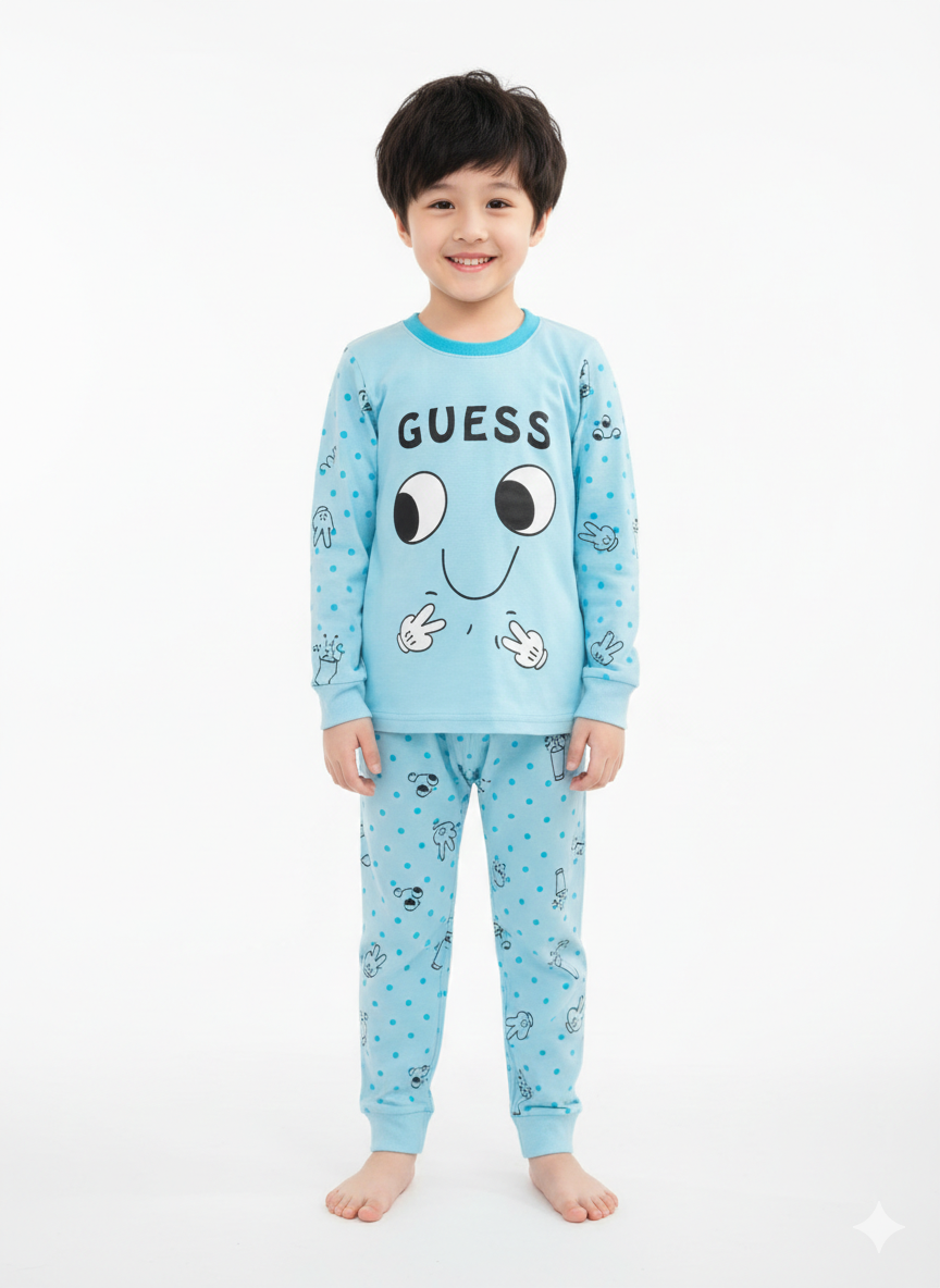 Trendy Kids' Loungewear – Soft Blue Cotton Pajamas
