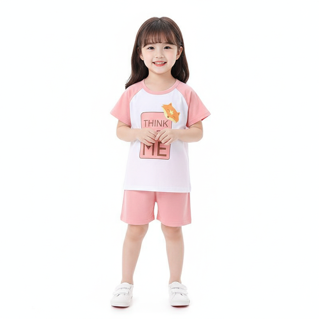 Adorable "Think of Me" Fox Print Summer Set - Peach & White 2-Piece