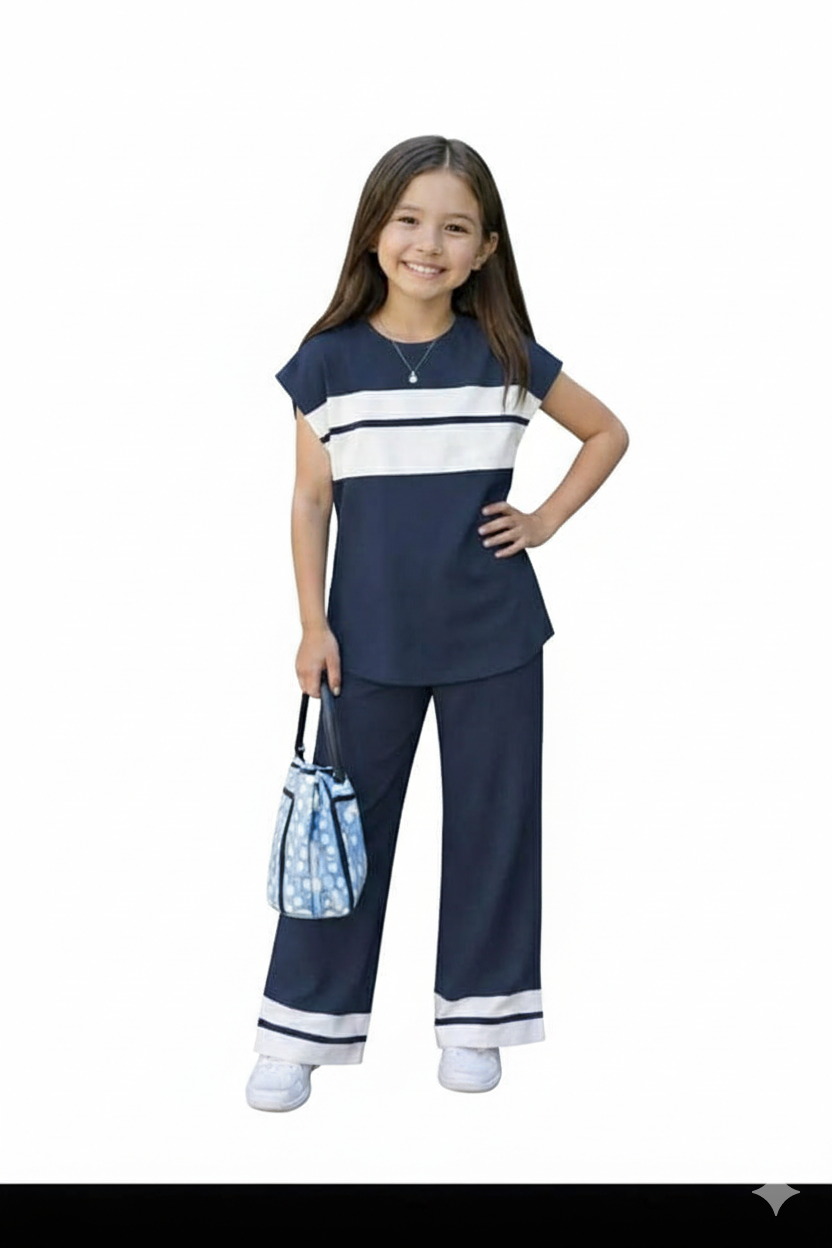 Blue Co-ord Set with White Stripes