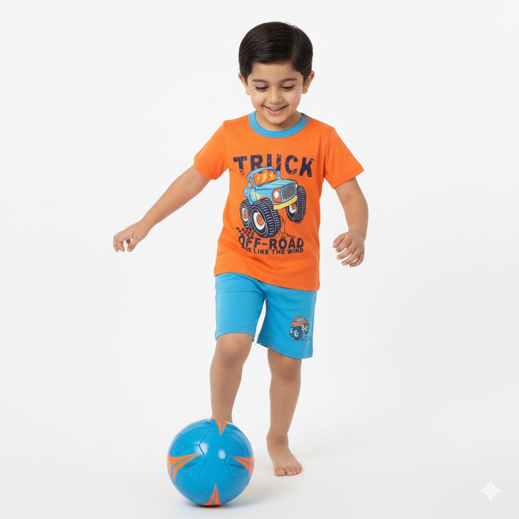 Trendy Orange Transport Graphic Playwear.