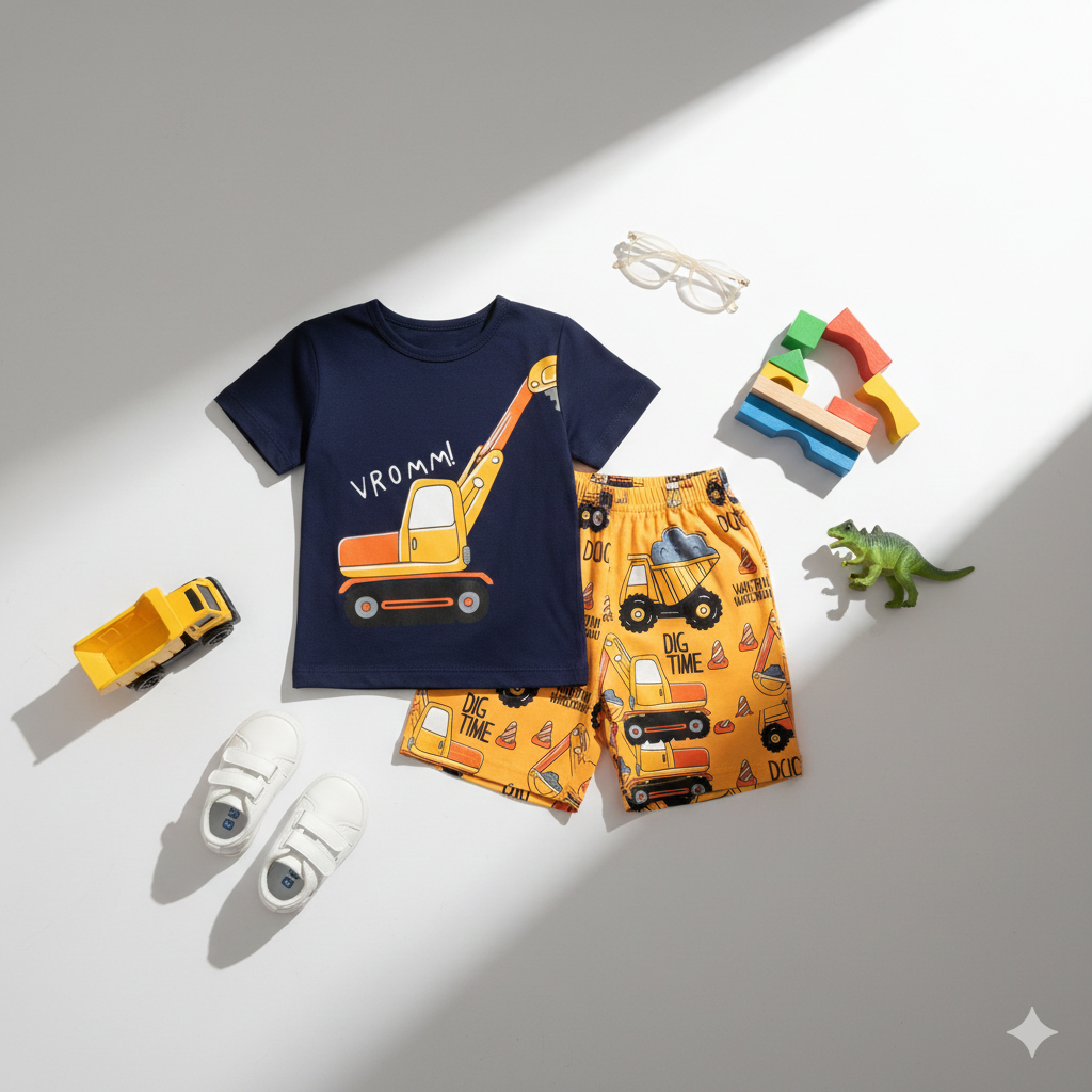 Funky Excavator Graphic Summer Outfit