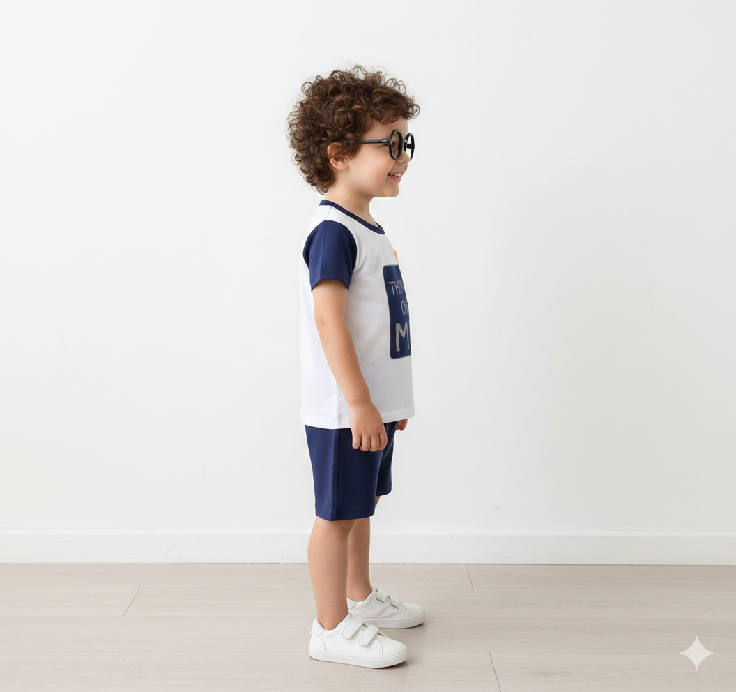 Classic Navy Blue and White "Think of Me" Graphic Suit