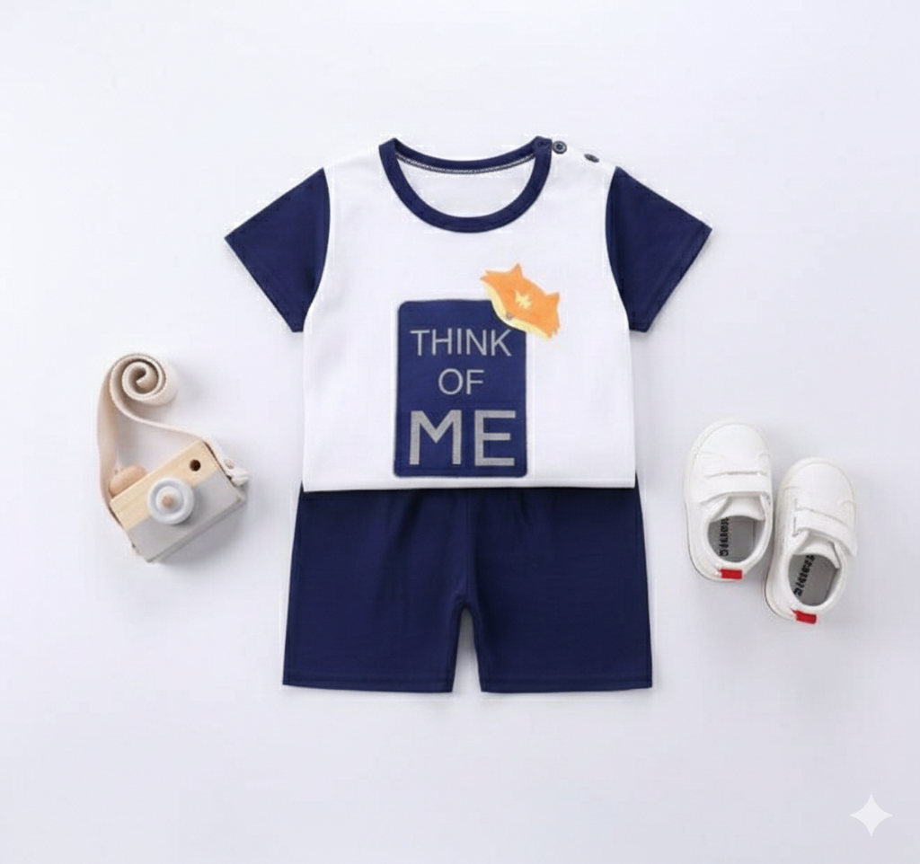 Classic Navy Blue and White "Think of Me" Graphic Suit