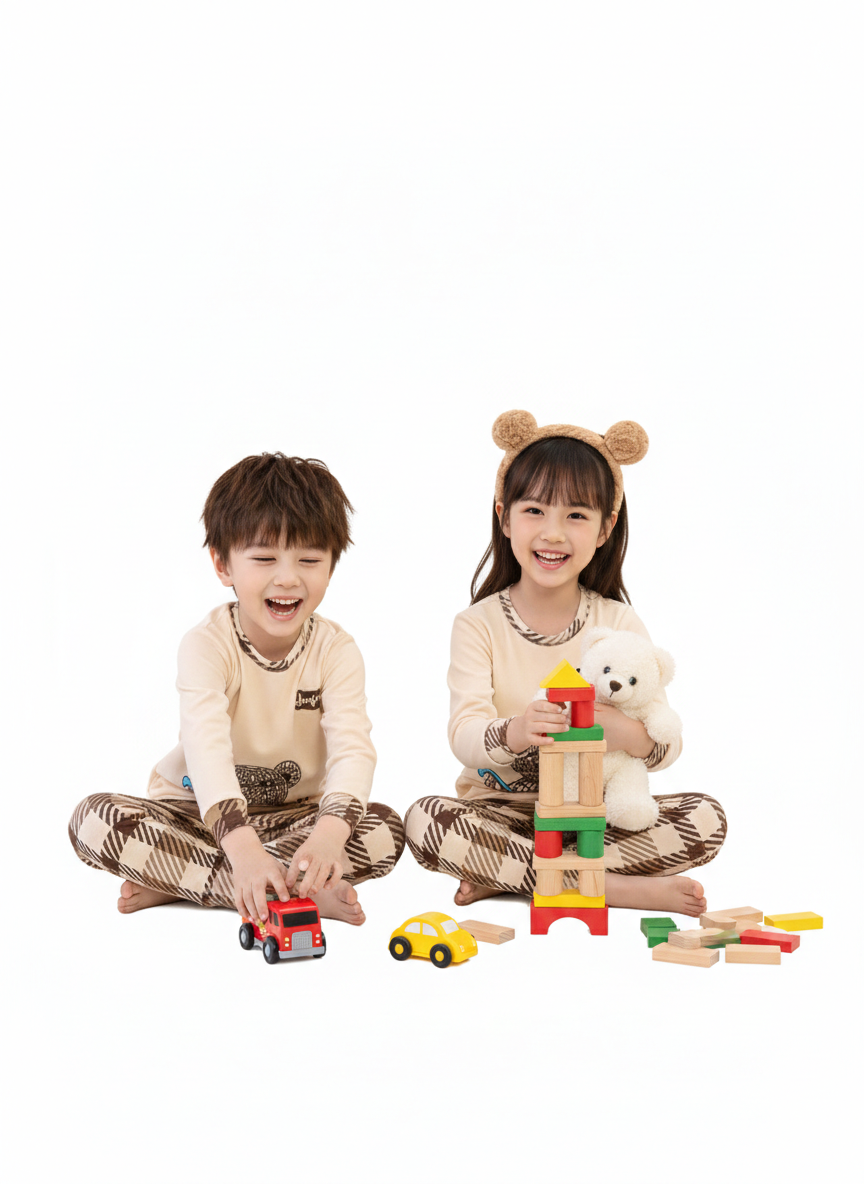 Unisex Teddy Bear Lounge Wear | Soft Plaid Pants Set