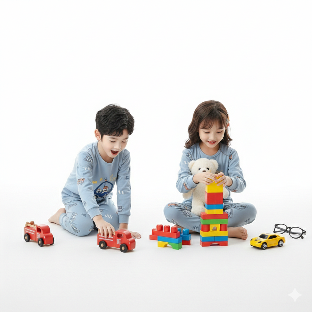 Kids' Full-Length Pajama Set – Cute Car Graphic Print