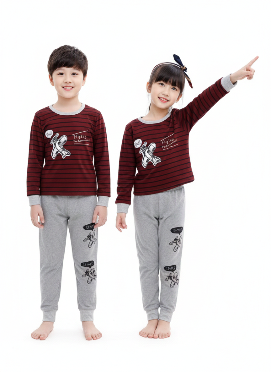 Trendy Maroon & Grey Kids' Lounge Set