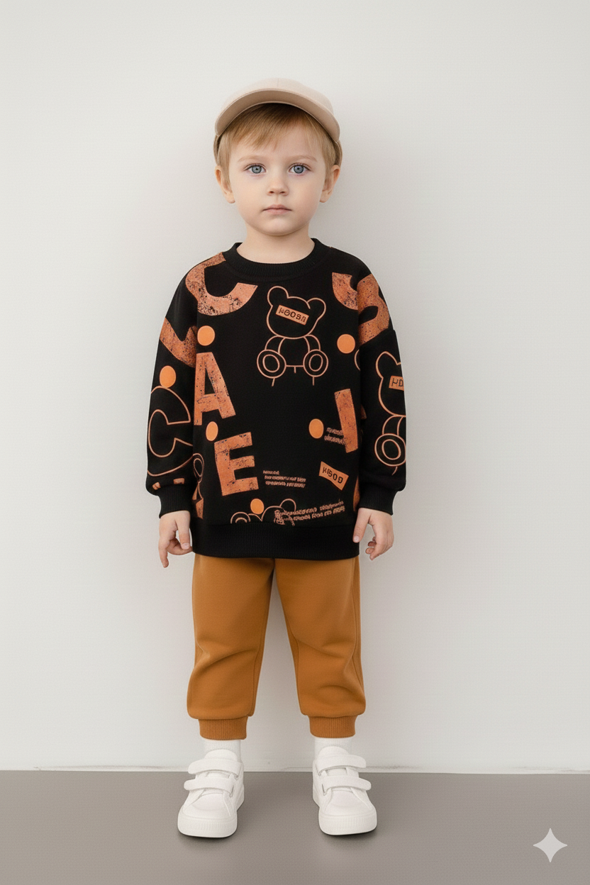 Unisex Alphabet Bear Fleece Suit for Kids