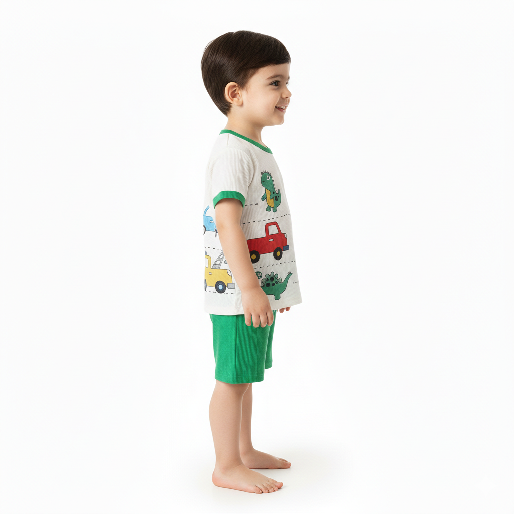 Fun Adventures Dino & Transport Print Set - Toddler Boys Green Shorts Suit