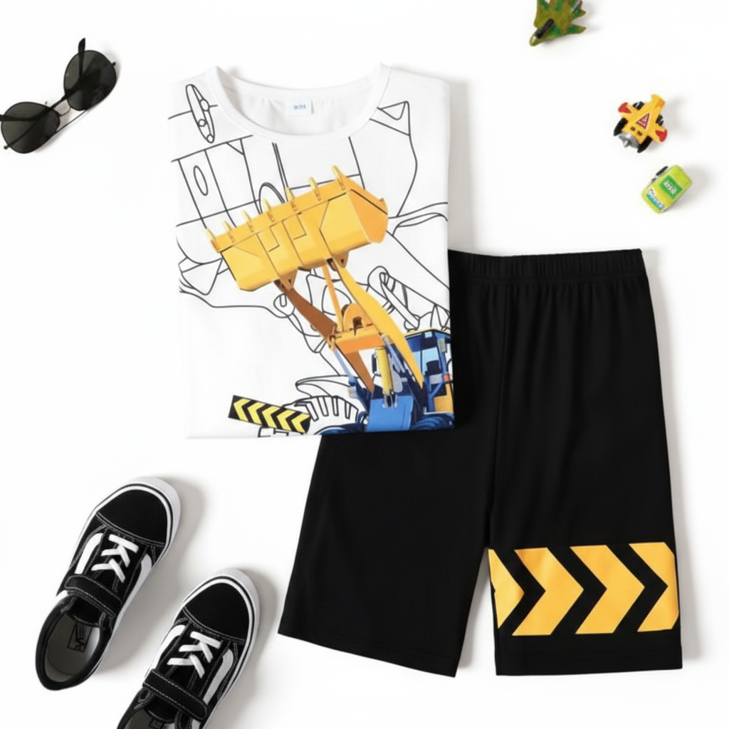 Cool Crane Print T-Shirt & Matching Shorts - Toddler Boys Fashion
