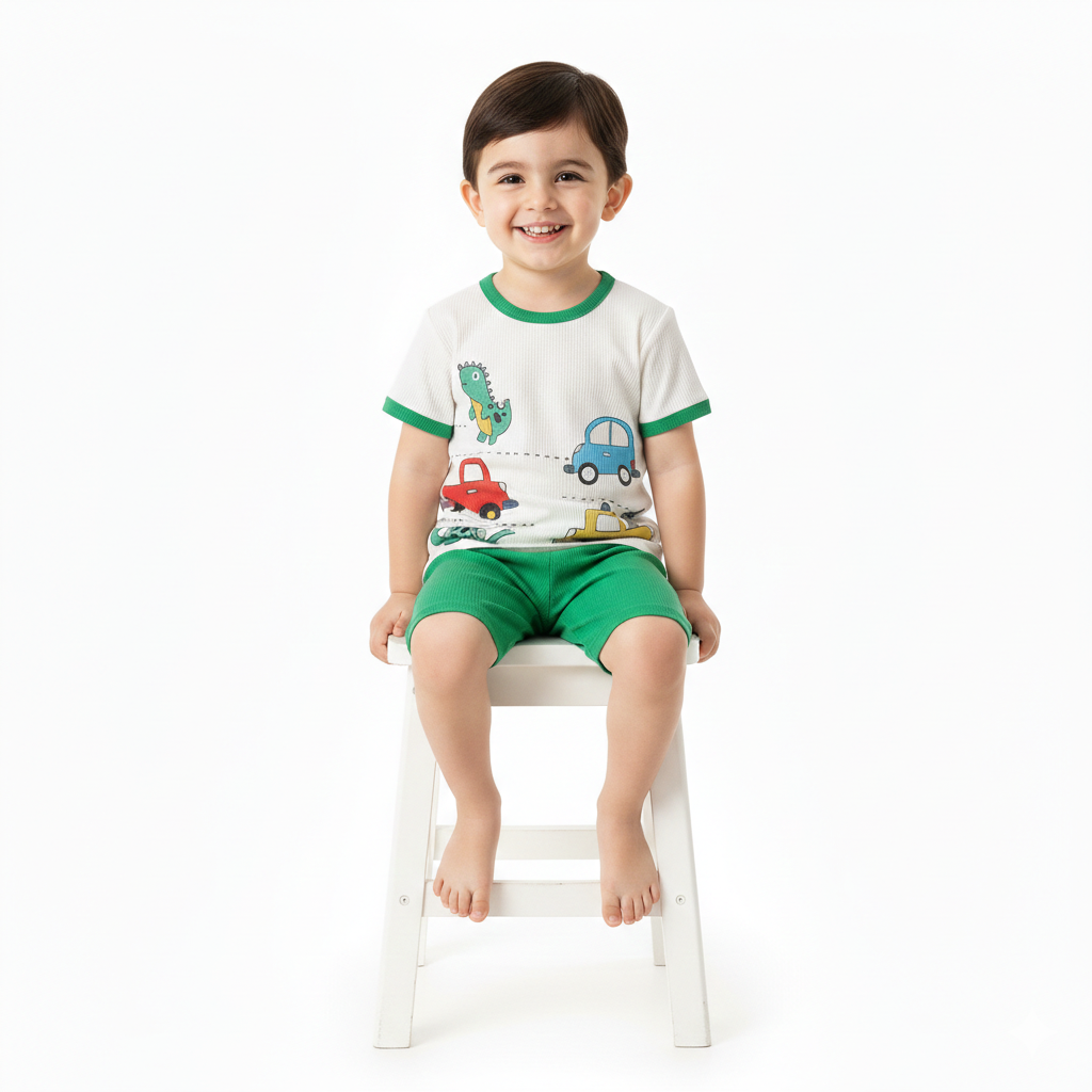 Fun Adventures Dino & Transport Print Set - Toddler Boys Green Shorts Suit